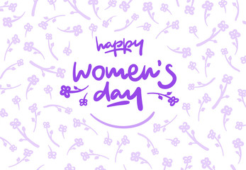 Happy womens day lettering vector logo postcard with flowers in background