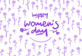 Happy womens day lettering vector logo postcard with flowers in background