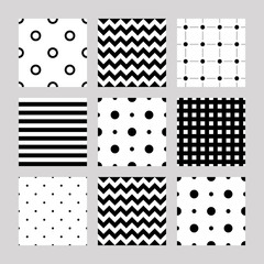 set of seamless patterns: lines, stripes, dots, zigzags