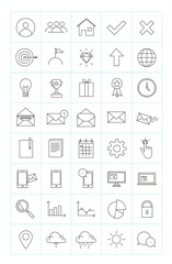 Collection of 40 thin line business icons for website or infographic isolated on white background