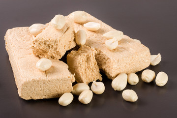 peanut halva on a dark background closeup