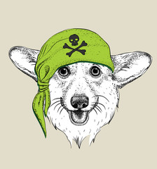 Image Portrait dog in bandanna. Vector illustration