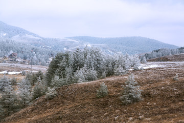 mountain landscape under morning sky.