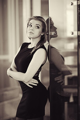 Black and white portrait of young adult sexy woman