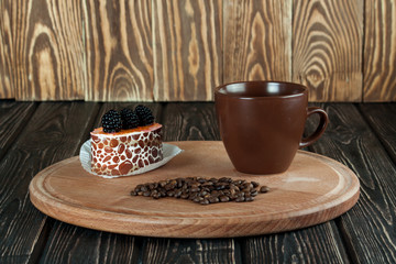 Coffee cup and chocolate cake