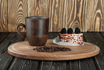 Coffee cup and chocolate cake