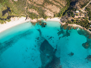 Aerial  view  of Rondinara beach in Corsica Island in France