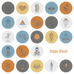 Diwali. Indian Festival Icons