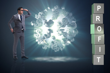 Businessman in the search for profits