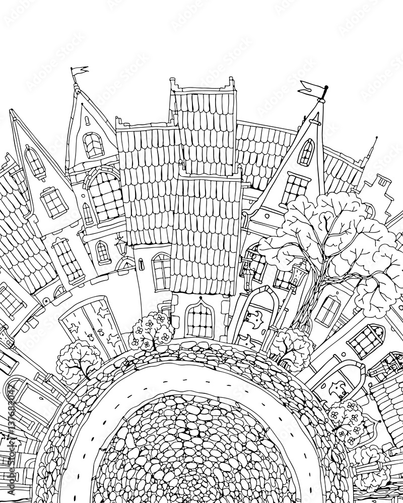 Wall mural Pattern for coloring book with artistically house Magic