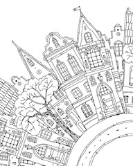 Pattern for coloring book with artistically house Magic