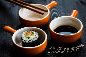 sushi meal on dark table