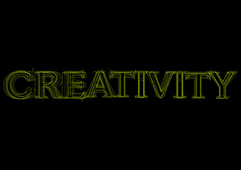 Vector word creativity,  green light on black background