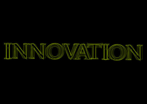 Vector word innovation,  green light on black background