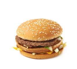 Meat and cheese burger isolated