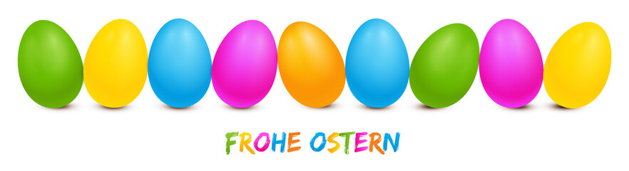 Farbige Ostereier aufgereiht - Frohe Ostern Banner