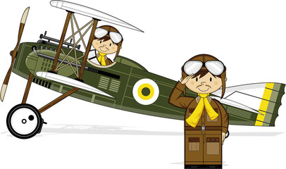 Cute Cartoon Pilots and Airforce Biplane © Mark