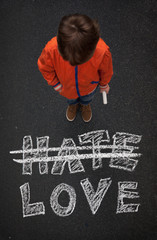 Cute Boy, with Chalk on Street/Tarmac, No Hate but Love