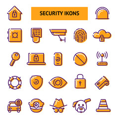 Security icons set. Vector flat line illustrations.