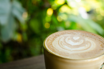 Close up hot Latte Art Coffee in the mug.