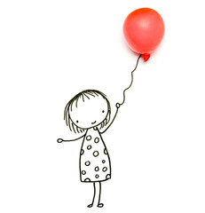 Drawing & Objects Series, Little girl with Red Balloon