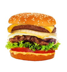 Big tasty cheeseburger isolated on white background