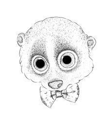 portrait of a lemur in a glasses and with tie. vector illustration