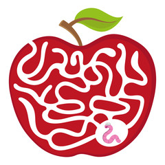 Cartoon maze game for kids Num.01 Worm with apple labyrinth vector puzzle illustration - 137688427
