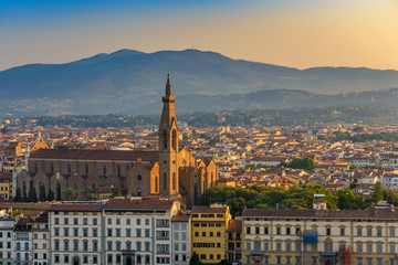 Naklejka premium Florence city skyline and Basilica di Santa Croce di Firenze, Florence, Italy