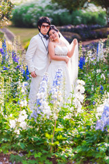 Asian Bride and Groom on Natural Background