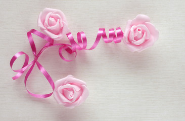 Women's Day card, pink ribbon and rose