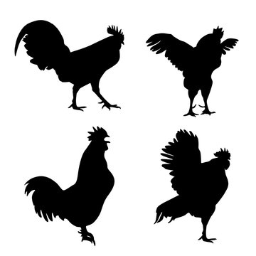 Roosters silhouette set – Stock Illustration