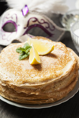 English-style pancakes with lemon and sugar, traditional for Shrove Tuesday
