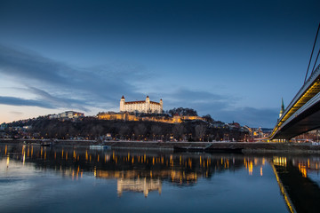 Bratislava castle,parliament and Danune river. Slovakia . Bratislava