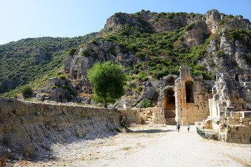 Fototapeta na wymiar The rock-cut tombs in Myra, Antalya, Turkey