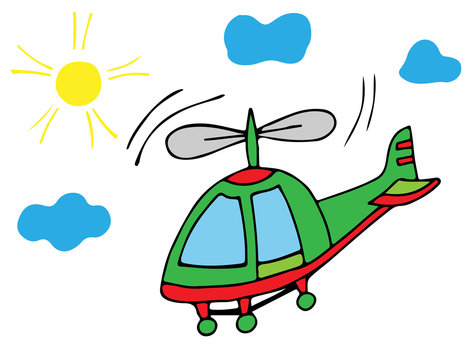 Colorful helicopter with sun and sky