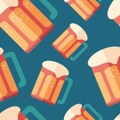 Beer flat icon seamless pattern.