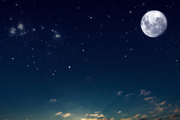 Naklejka na ściany i meble background night sky with stars, moon and clouds. Elements of this image furnished by NASA