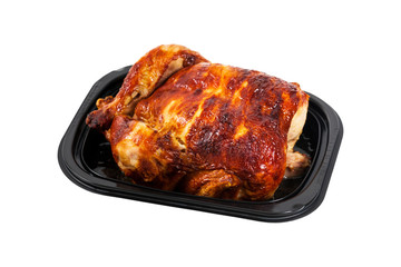 Grilled Whole Chicken Isolated on white background. Selective focus.