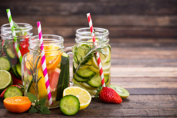 Fresh detox water with fresh fruits, vegetables and herbs