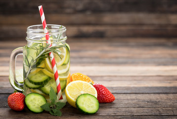 Fresh detox water with cucumber and lemon