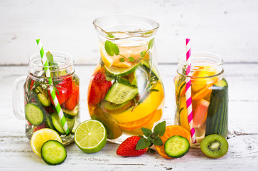 Fresh detox water with fresh fruits, vegetables and herbs