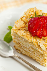 Puff Pastry Napoleon Cake. Selective focus.