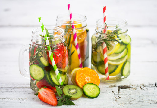 Fresh detox water with fresh fruits, vegetables and herbs
