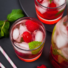 Raspberry Vodka Cocktail Lemonade. Selective focus.