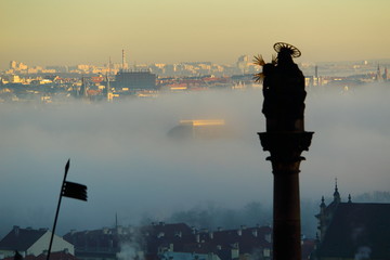 Fototapeta na wymiar Prague under the fog, Czech republic, Europe