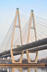 Cable stayed bridge and Neva river.