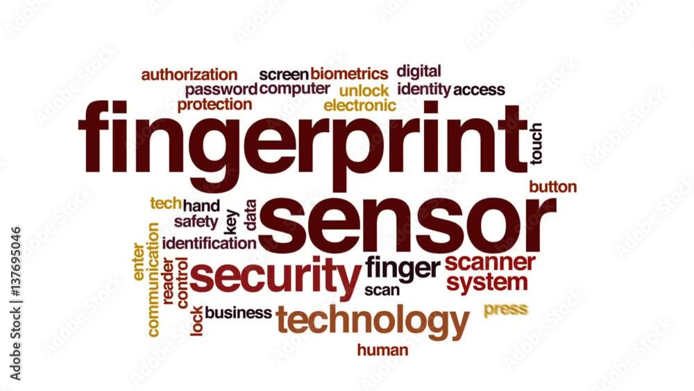 Poster fingerprint sensor animated word cloud, text design animation.