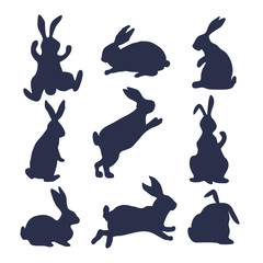 9 silhouettes of bunnies