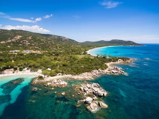 Cercles muraux Plage de Palombaggia, Corse Aerial  view  of Palombaggia beach in Corsica Island in France